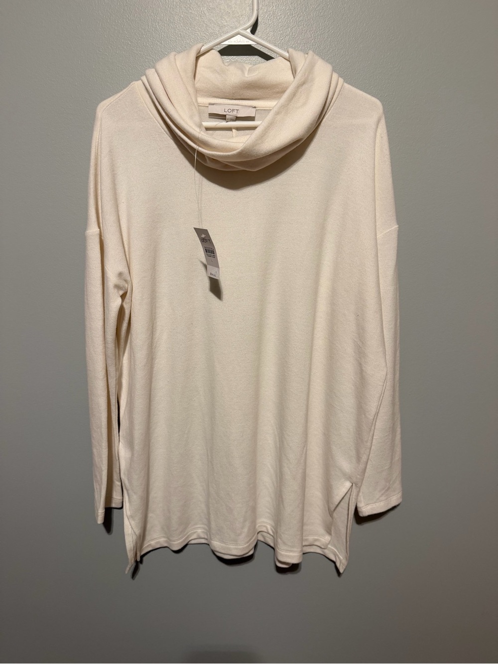 NWT LOFT Whisper White Cowl Neck Tunic Sweater Dropped Shoulder Size Large